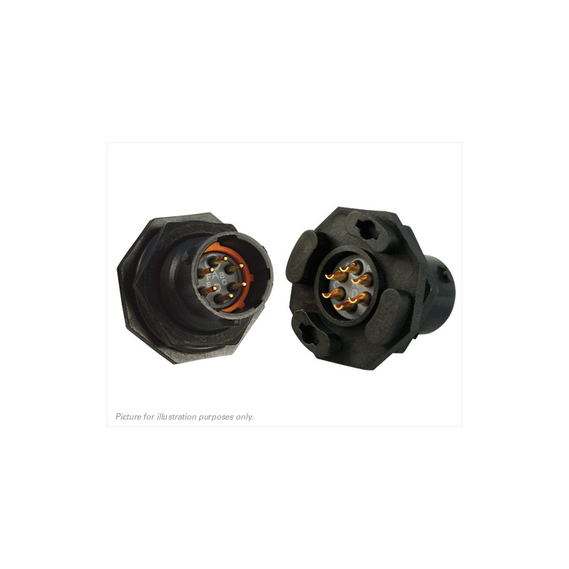 1 pcs - Souriau Circular Connector, 6 Contacts, Panel Mount, Plug, Male, IP68, IP69K, UTS Series