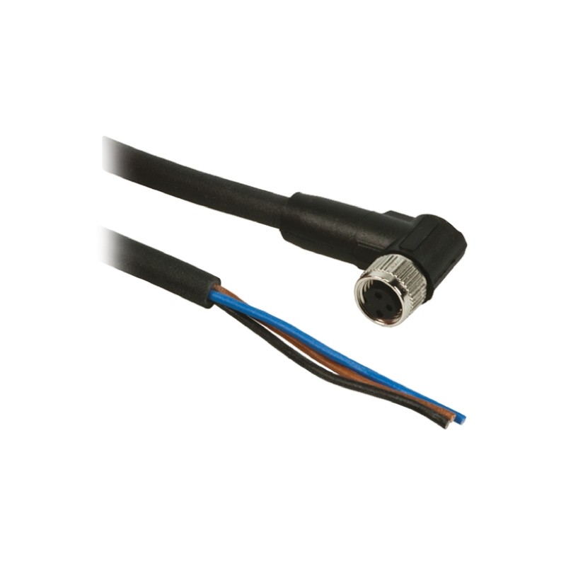 1 pcs - Telemecanique Sensors Right Angle Female 3 way 1/2 in Circular to Unterminated Sensor Actuator Cable, 2m