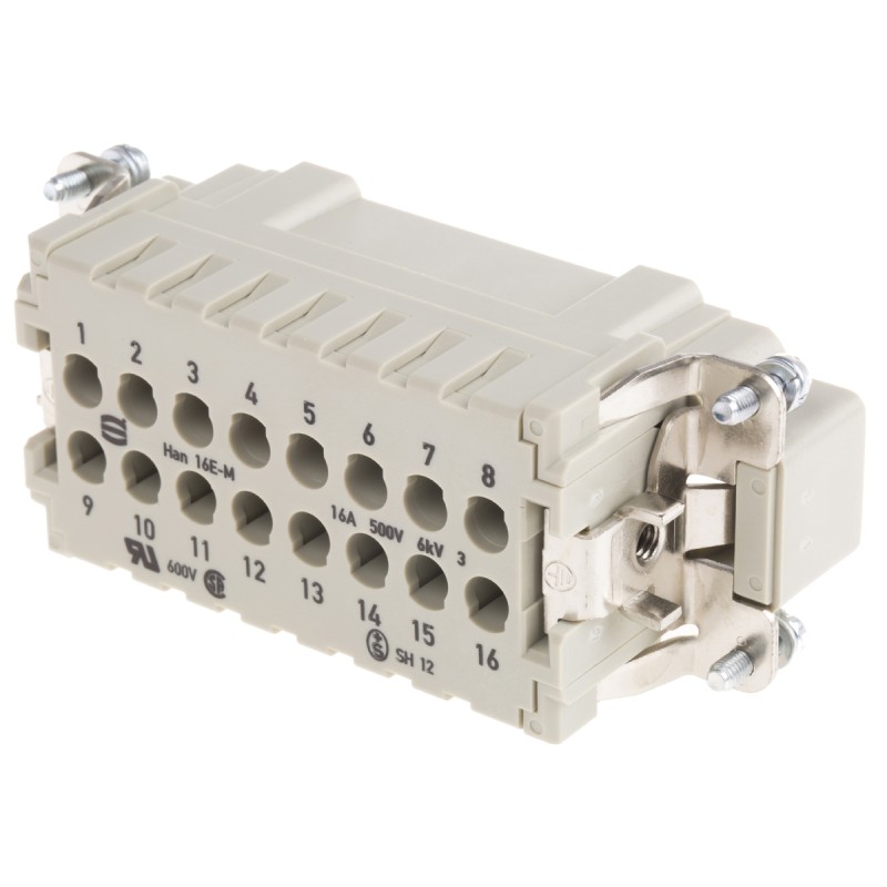1 pcs - Han E Series size 16 A Connector Insert, Male, 16 Way, 16A, 500 V