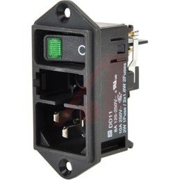 1 pcs - Schurter C14 Panel Mount IEC Connector Male, 10A, 250 V, Fuse Size 5 x 20mm