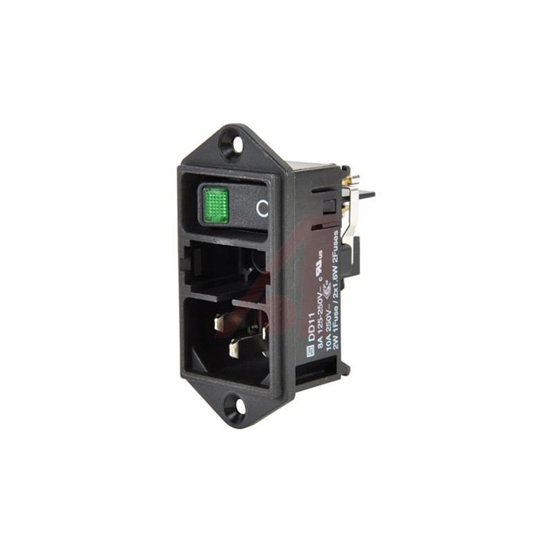 1 pcs - Schurter C14 Panel Mount IEC Connector Male, 10A, 250 V, Fuse Size 5 x 20mm