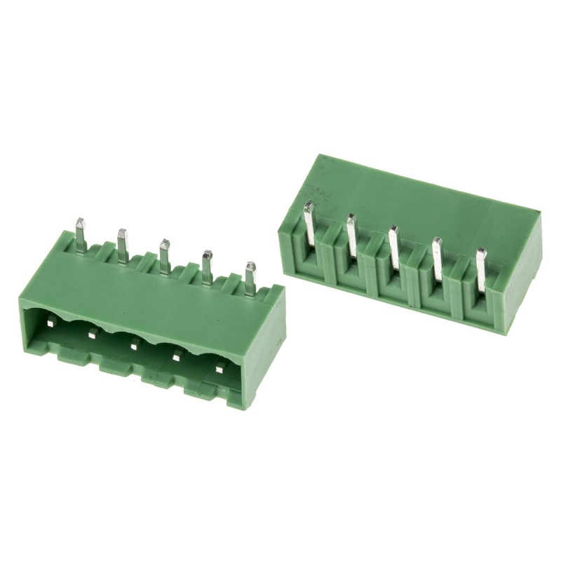 10 pcs - RS PRO 5.0mm Pitch 5 Way Right Angle Pluggable Terminal Block, Header, Through Hole, Solder Termination