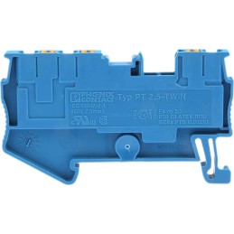 10 pcs - Phoenix Contact PT 2.5-TWIN BU Series Blue Feed Through Terminal Block, 0.14 - 4mm², Single-Level, Push In