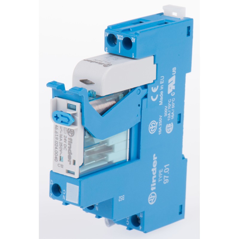 1 pcs - Finder 4C Series Interface Relay, DIN Rail Mount, 24V dc Coil, SPDT, 1-Pole
