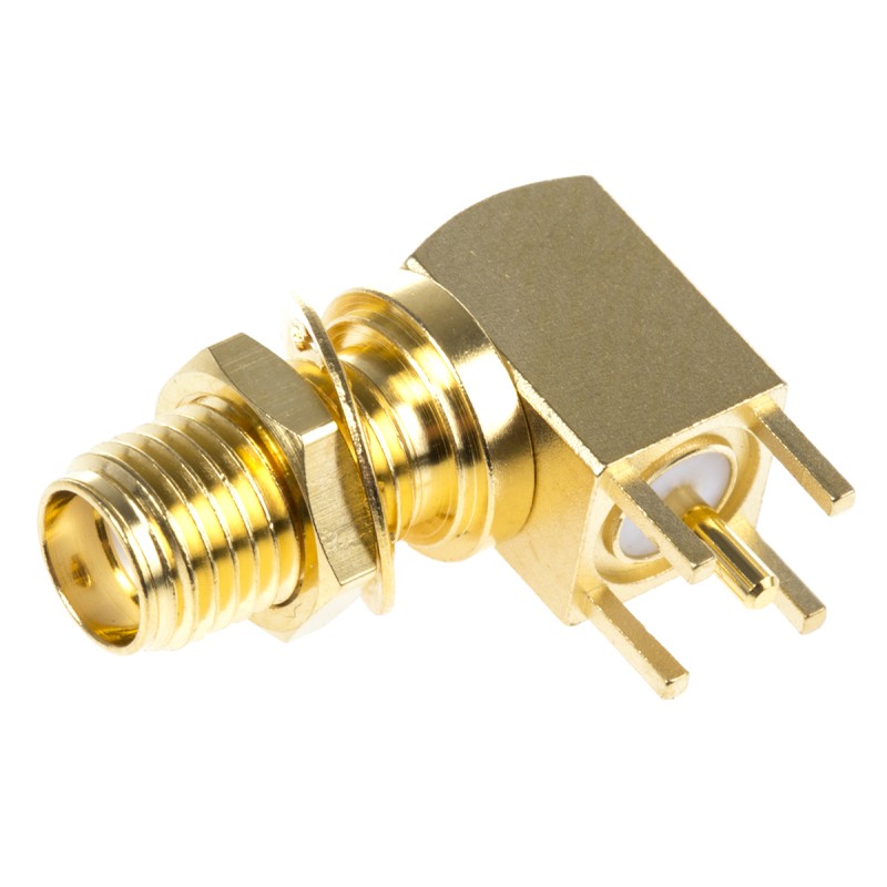 1 pcs - Telegartner, jack Through Hole SMA Connector, 50Ω, Solder Termination, Right Angle Body