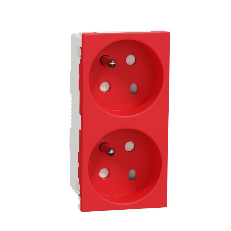 1 pcs - Schneider Electric Red 2 Gang Power Socket, 2 Poles, 16A, French 2P, Indoor Use