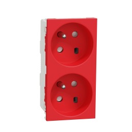 1 pcs - Schneider Electric Red 2 Gang Power Socket, 2 Poles, 16A, French 2P, Indoor Use