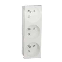 1 pcs - Schneider Electric White 3 Gang Power Socket, 2 Poles, 16A, French 2P, Indoor Use