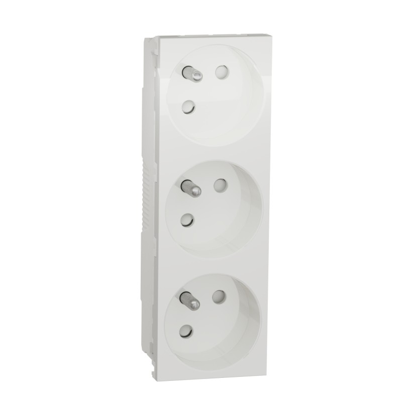 1 pcs - Schneider Electric White 3 Gang Power Socket, 2 Poles, 16A, French 2P, Indoor Use