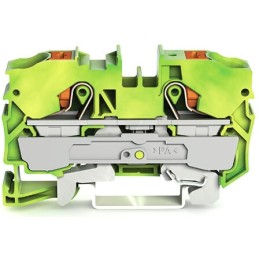 2 pcs - Wago TOPJOB S, 2210 Series Green/Yellow Earth Terminal Block, 10mm², Single-Level, Push-In Cage Clamp Termination, ATEX
