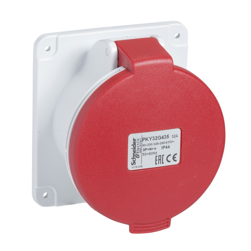 1 pcs - Schneider Electric, PKE IP67 Panel Mount 3P + N + E Closure Socket, Rated At 16A, 380 - 415 V,With Phase Inverter