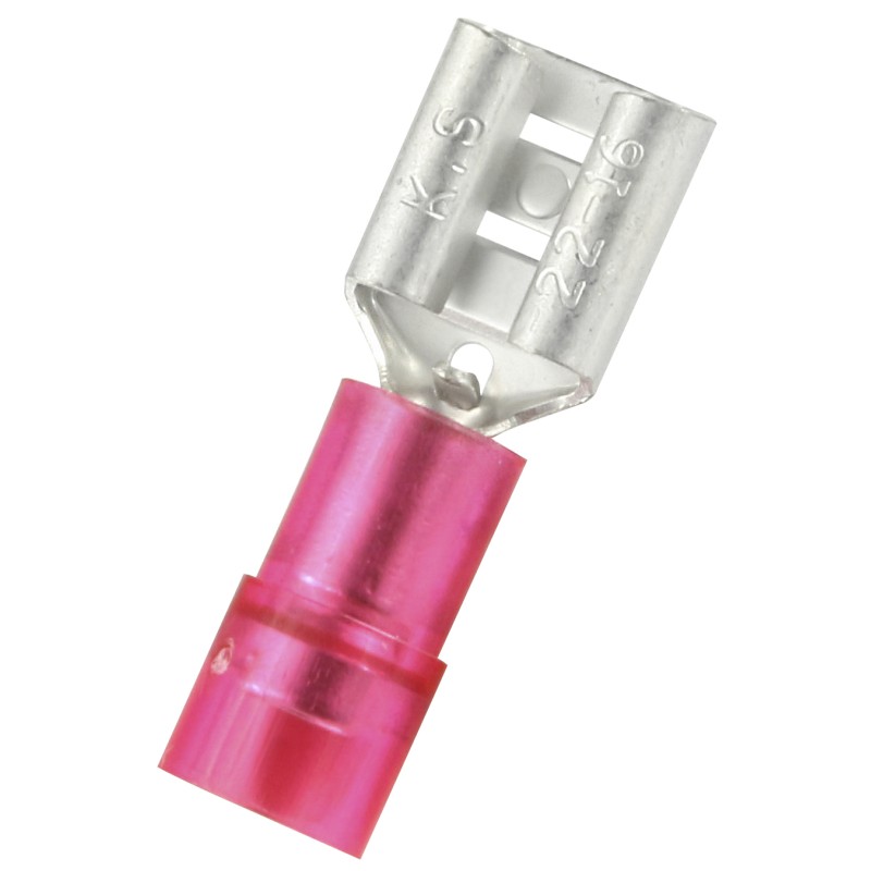 100 pcs - RS PRO Red Insulated Female Spade Connector, Receptacle, 0.8 x 6.35mm Tab Size, 0.5mm² to 1.5mm²