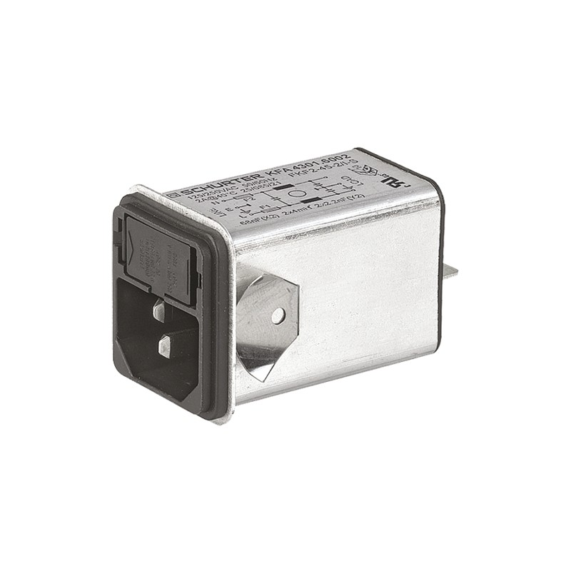 1 pcs - Schurter 6A, 125 V ac, 250 V ac Male Snap-In Filtered IEC Connector 4301.6004, Quick Connect 1, 2 Fuse