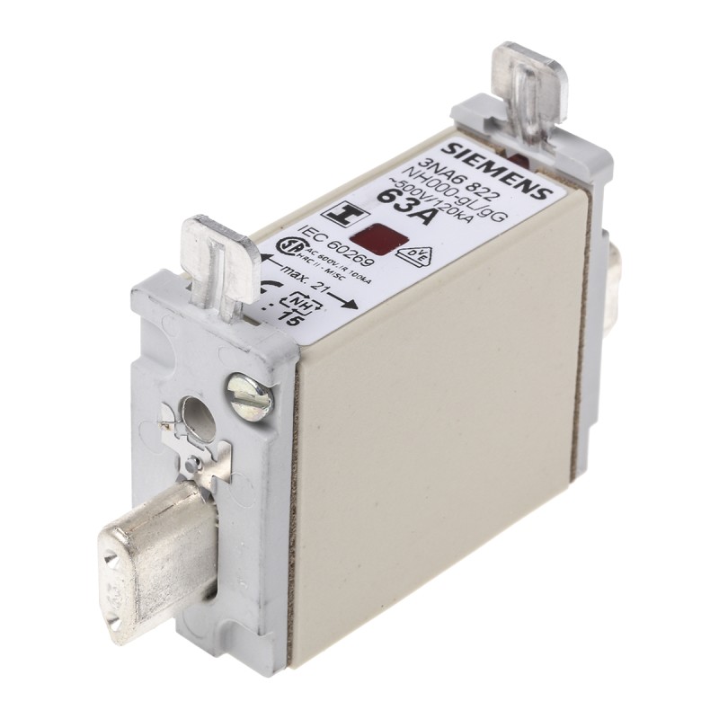 3 pcs - Siemens 63A NH Fuse, NH000, 500V ac
