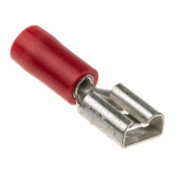 100 pcs - RS PRO Red Insulated Female Spade Connector, Receptacle, 6.3 x 0.8mm Tab Size, 0.5mm² to 1.5mm²