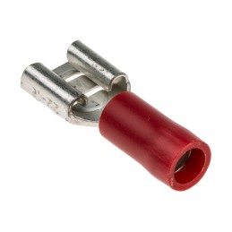 100 pcs - RS PRO Red Insulated Female Spade Connector, Receptacle, 6.3 x 0.8mm Tab Size, 0.5mm² to 1.5mm²
