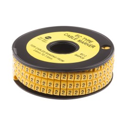 1 Reel of 500 - RS PRO Slide On Cable Markers, Black on Yellow, Pre-printed '2', 3.6 - 7.4mm Cable