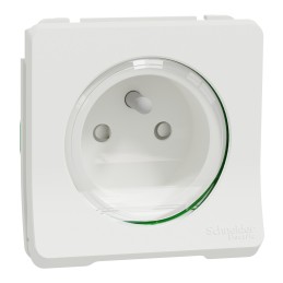 1 pcs - White 1 Gang Plug Socket, 2 Poles, 16A, French 2P, Indoor, Outdoor Use