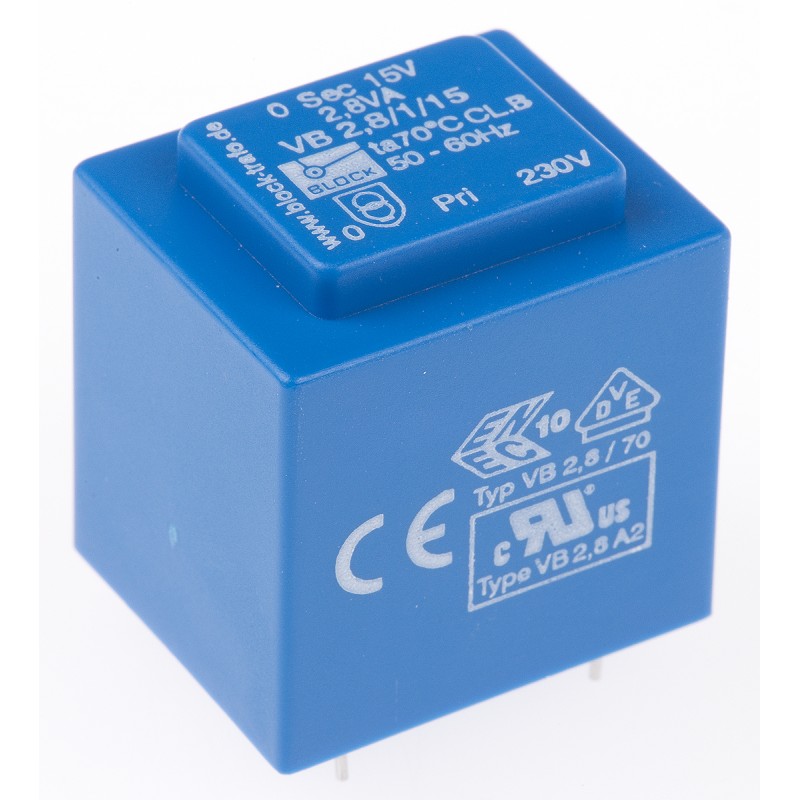 1 pcs - Block 15V ac 1 Output Through Hole PCB Transformer, 2.8VA