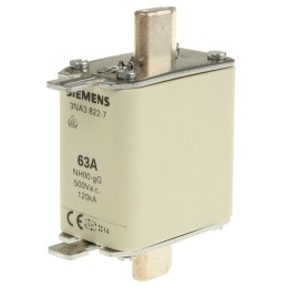 3 pcs - Siemens 63A NH Fuse, NH00, 500V ac