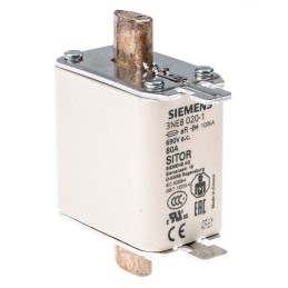 3 pcs - Siemens 80A Centred Tag Fuse, NH00, 690V ac