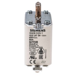 3 pcs - Siemens 80A Centred Tag Fuse, NH00, 690V ac