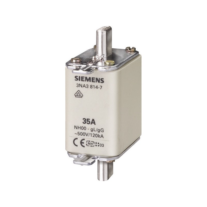 3 pcs - Siemens 50A NH Fuse, NH00, 500V ac