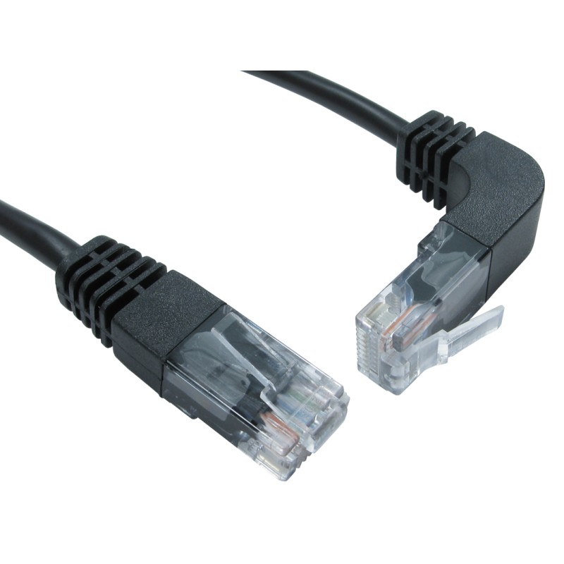 1 pcs - RS PRO Cat5e Straight Male RJ45 to Right Angle Male RJ45 Ethernet Cable, UTP, Black PVC Sheath, 500mm