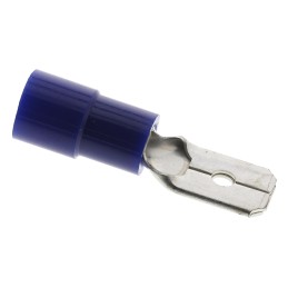 100 pcs - RS PRO Blue Insulated Male Spade Connector, Tab, 0.8 x 6.35mm Tab Size, 1.5mm² to 2.5mm²