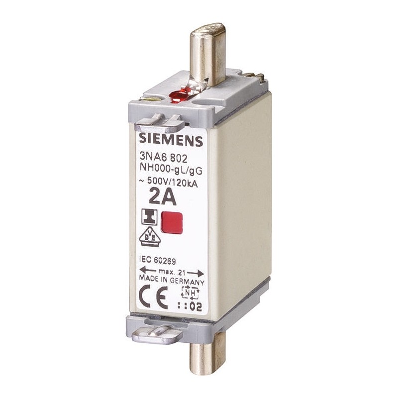 3 pcs - Siemens 35A NH Fuse, NH000, 500V ac