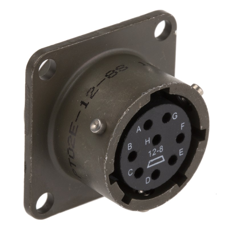 1 pcs - Amphenol Industrial, PT 8 Way Panel Mount MIL Spec Circular Connector Receptacle, Socket Contacts,Shell Size 12,