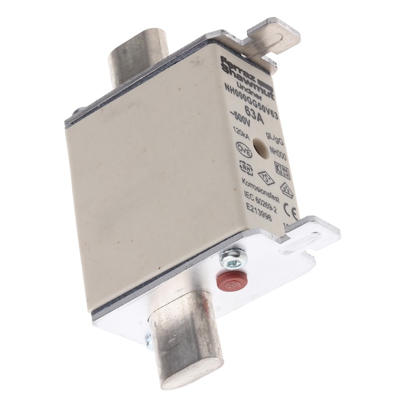 3 pcs - Mersen 63A NH Fuse, NH000, 500V ac