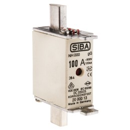 3 pcs - SIBA 100A NH Fuse, NH000, 500V ac