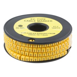 1 Reel of 500 - RS PRO Slide On Cable Markers, Black on Yellow, Pre-printed '1', 3.6 - 7.4mm Cable