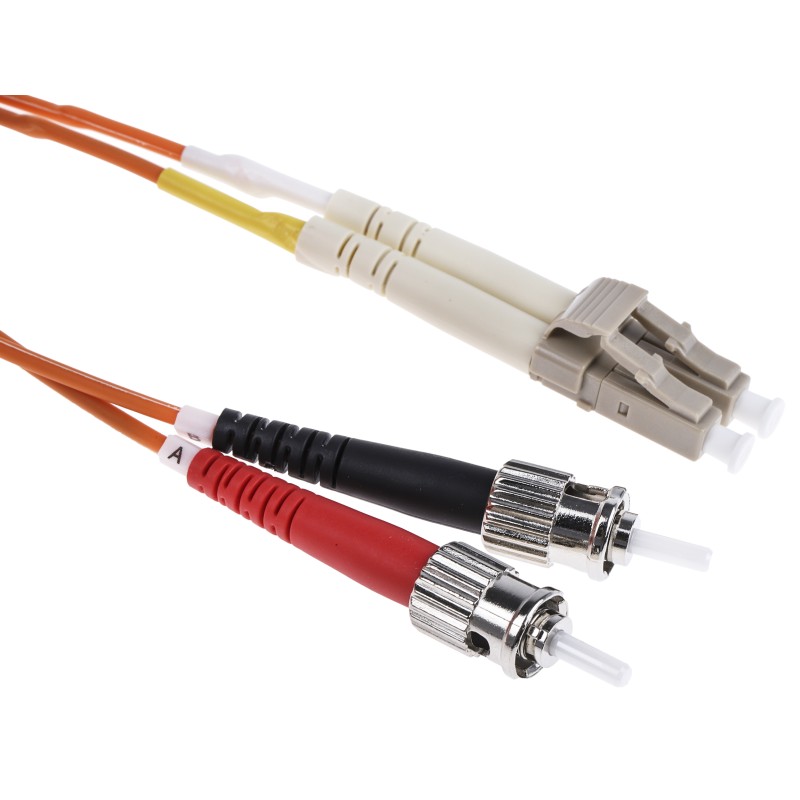 1 pcs - RS PRO LC to ST Duplex Multi Mode OM1 Fibre Optic Cable, 62.5/125μm, Orange, 1m