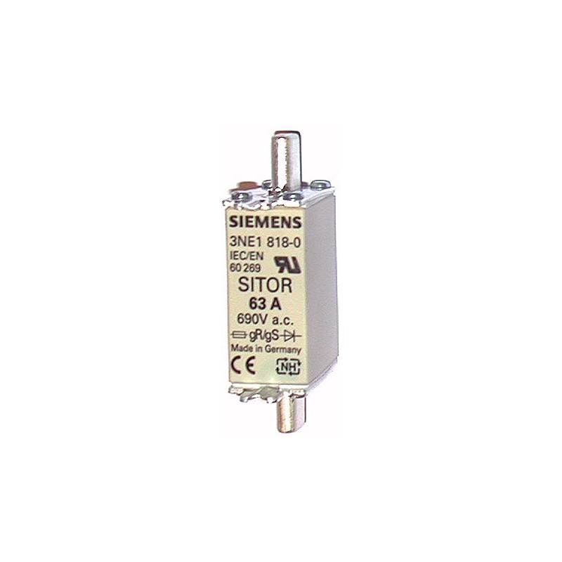 3 pcs - Siemens 63A Centred Tag Fuse, NH000, 690V ac