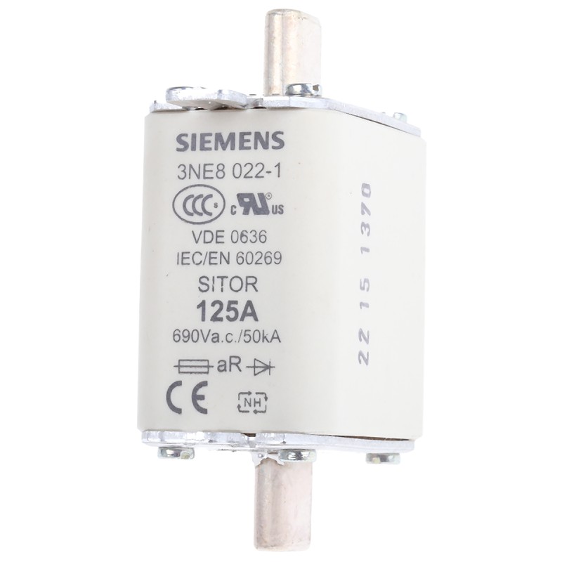 3 pcs - Siemens 125A Centred Tag Fuse, NH00, 690V ac