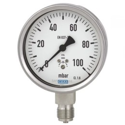 1 pcs - WIKA NPT 1/2 Analogue Pressure Gauge 60mbar Bottom Entry, 48785306, 0mbar min.