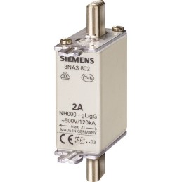 3 pcs - Siemens 2A NH Fuse, NH000, 500V ac