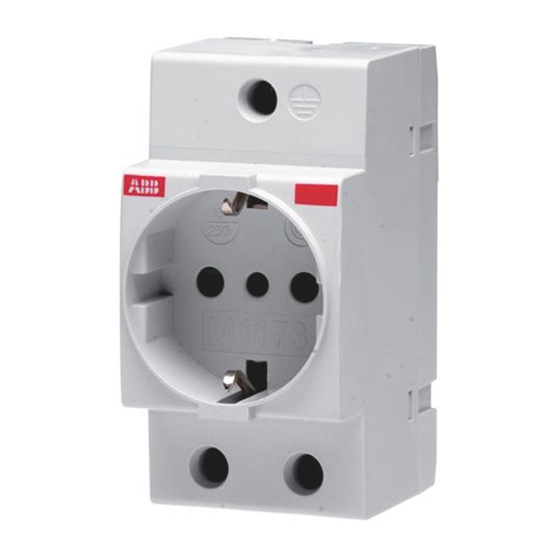 1 pcs - ABB Grey 1 Gang Plug Socket, 16A, Type L - Italian, Indoor Use