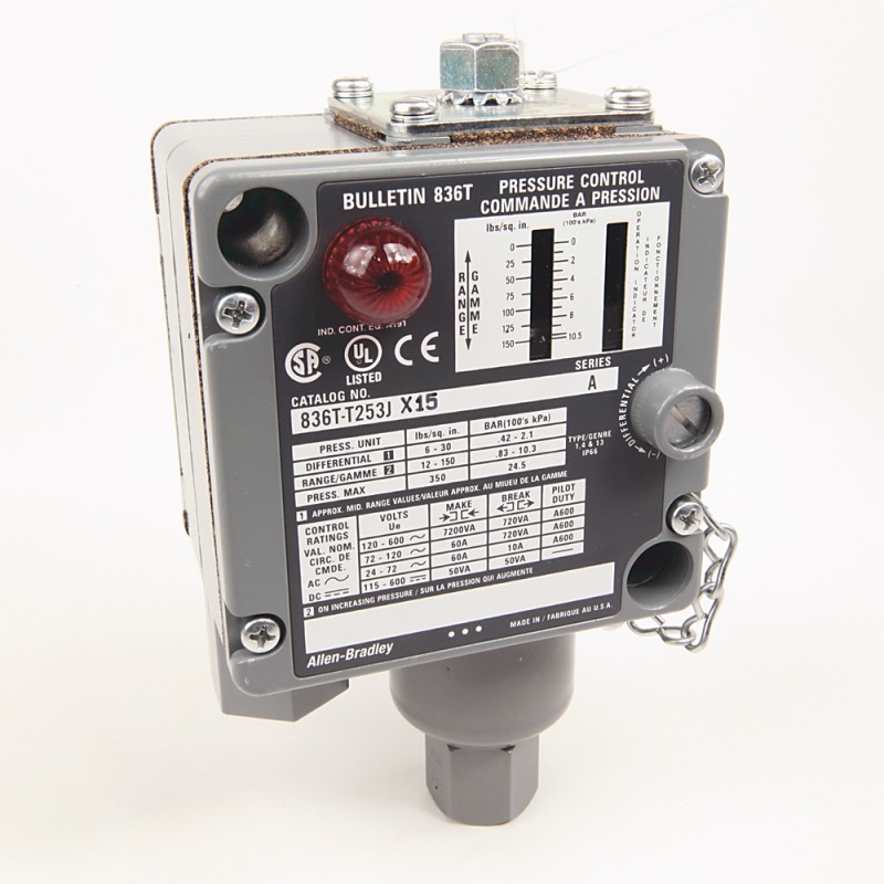 1 pcs - Rockwell Automation 836T Series Series Pressure Switch, 6psi Min, 150psi Max, SPDT Output, Adjustable Differential