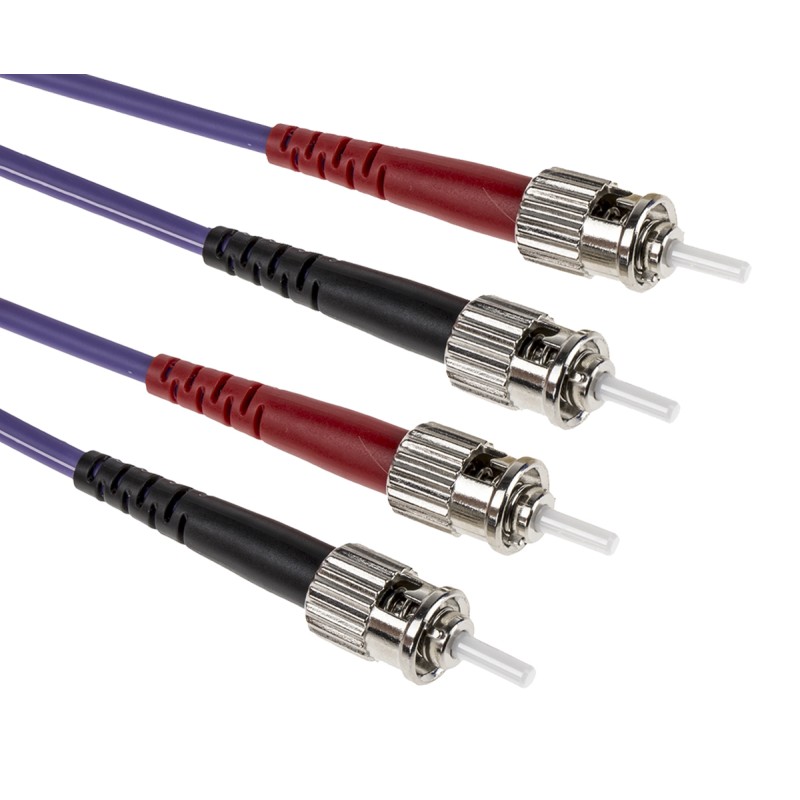 1 pcs - RS PRO ST to ST Duplex Multi Mode OM3 Fibre Optic Cable, 50/125μm, Purple, 1m