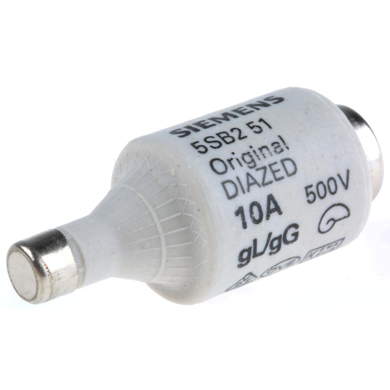 5 pcs - Siemens 10A DII Diazed Fuse, E27 Thread Size, gG, 500V ac