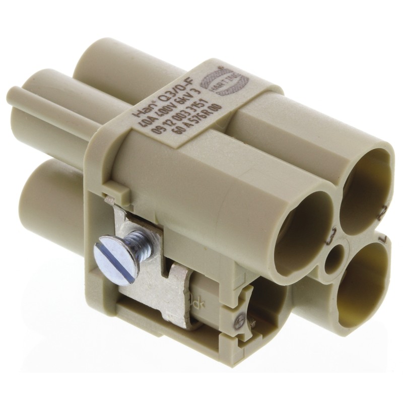 1 pcs - HARTING Heavy Duty Power Connector Insert, 40A, Female, Han-Modular Series, 3/0 Contacts