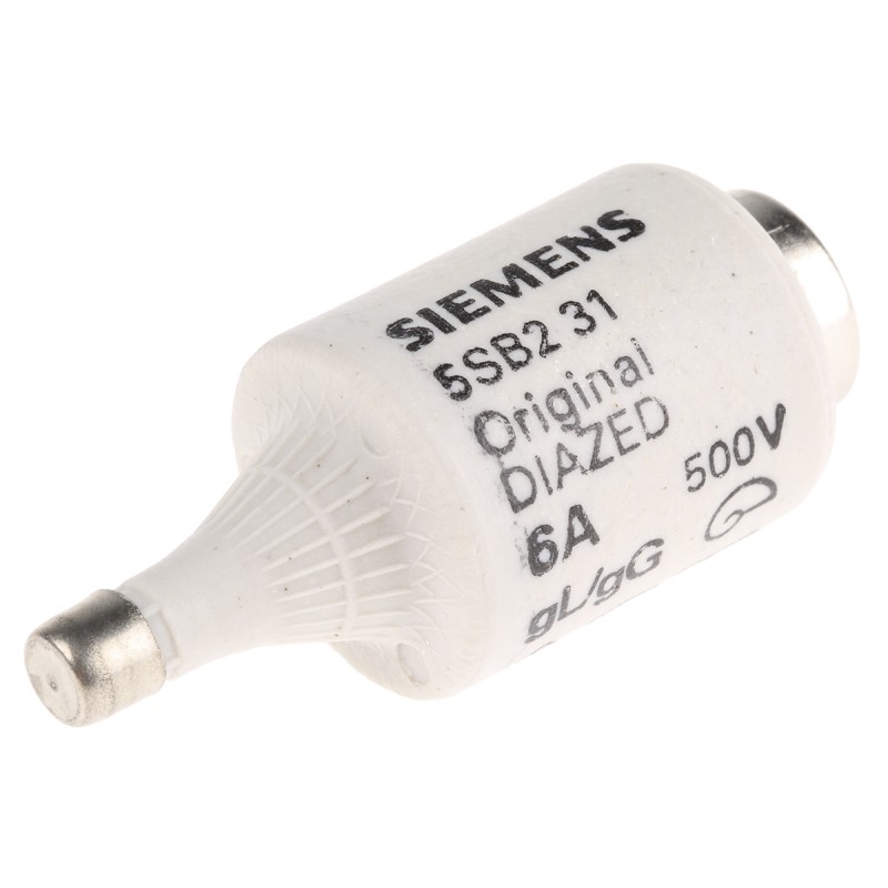 5 pcs - Siemens 6A DII Diazed Fuse, E27 Thread Size, gG, 500V ac