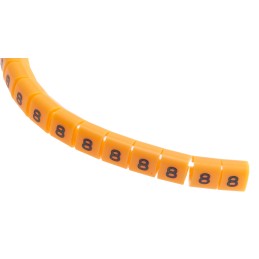 1 Reel of 100 - RS PRO Snap On Cable Markers, Black on Orange, Pre-printed '8', 3 - 3.4mm Cable