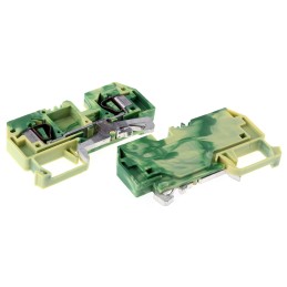 5 pcs - Wago 282 Series Green/Yellow Earth Terminal Block, 6mm², Single-Level, Cage Clamp Termination