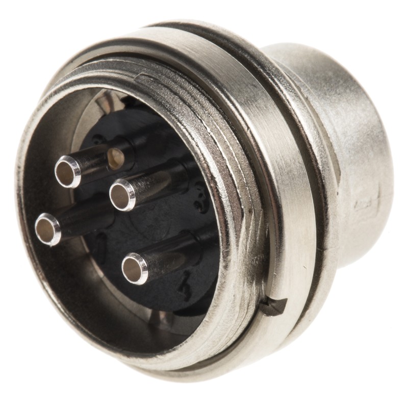 1 pcs - Binder 4 Pole Miniature Din Plug, 6A, 250 V, Male, Panel Mount