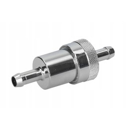 Aluminum fuel filter 8 0 mm silver on a hose