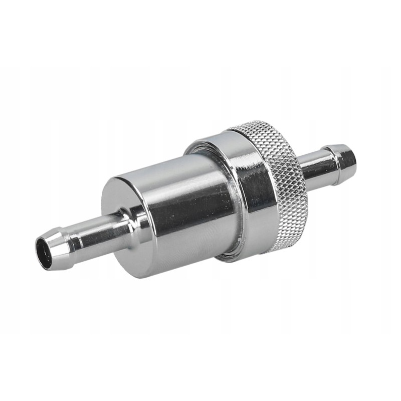 Aluminum fuel filter 8 0 mm silver on a hose